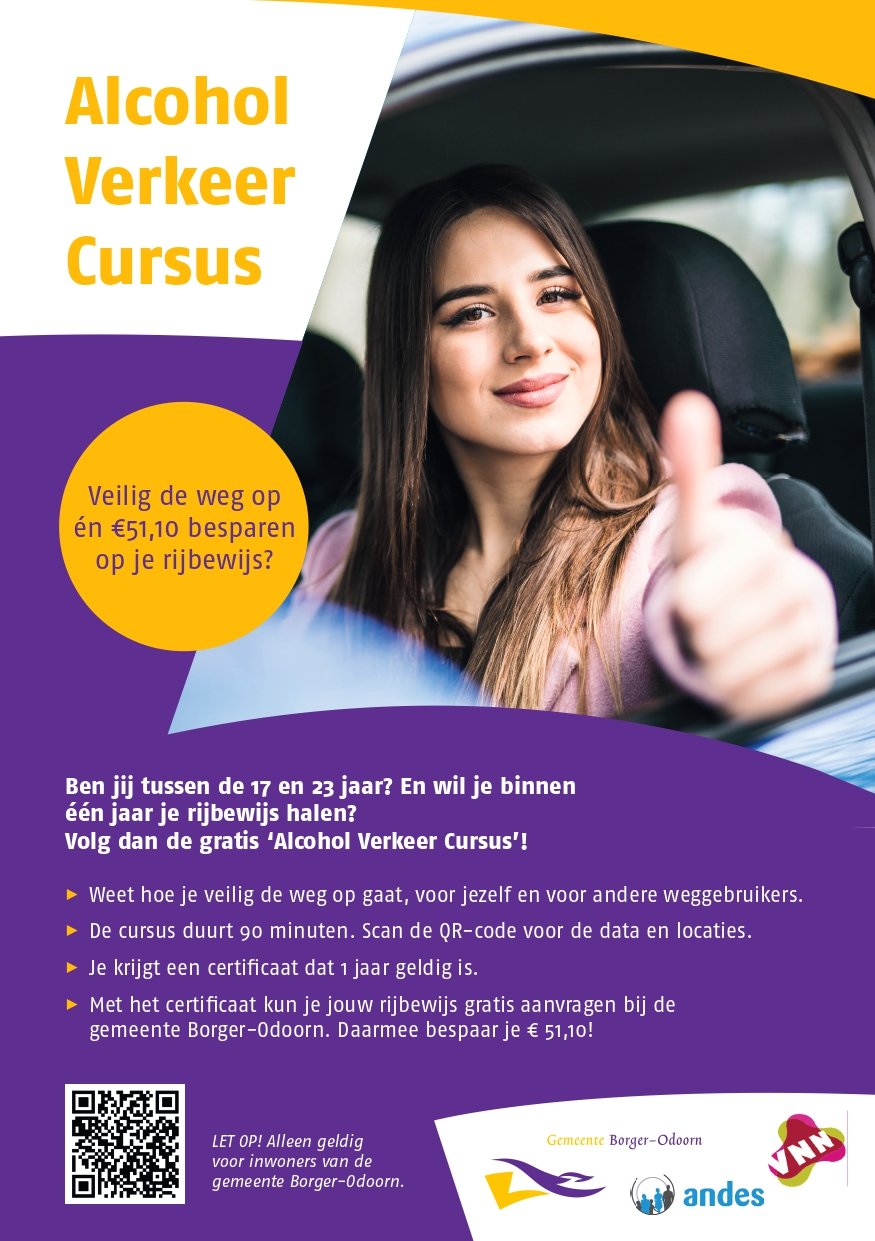 Een folder met informatie over de Alcohol Verkeer Cursus.