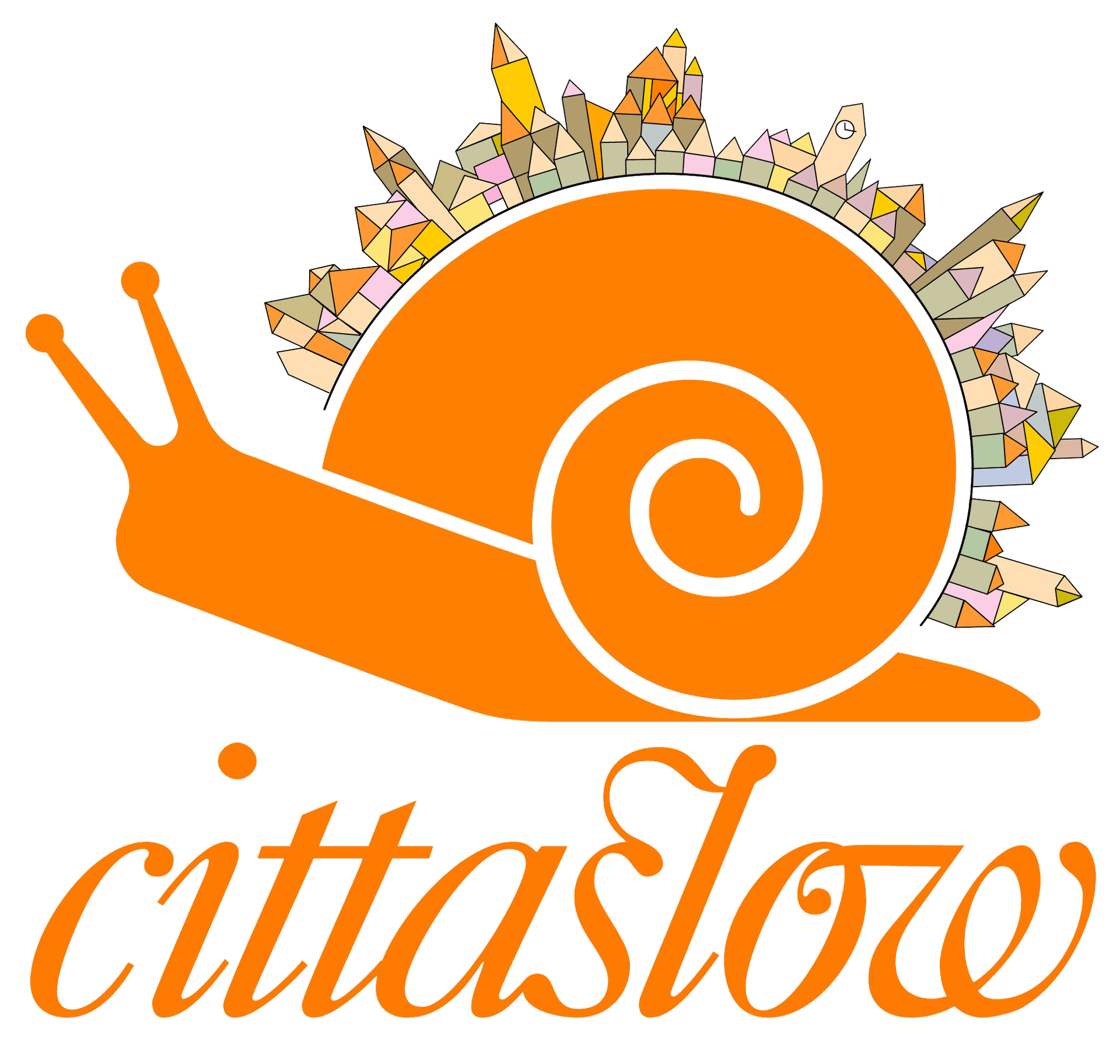 Een slak met huisjes op zijn huis, het logo van cittaslow